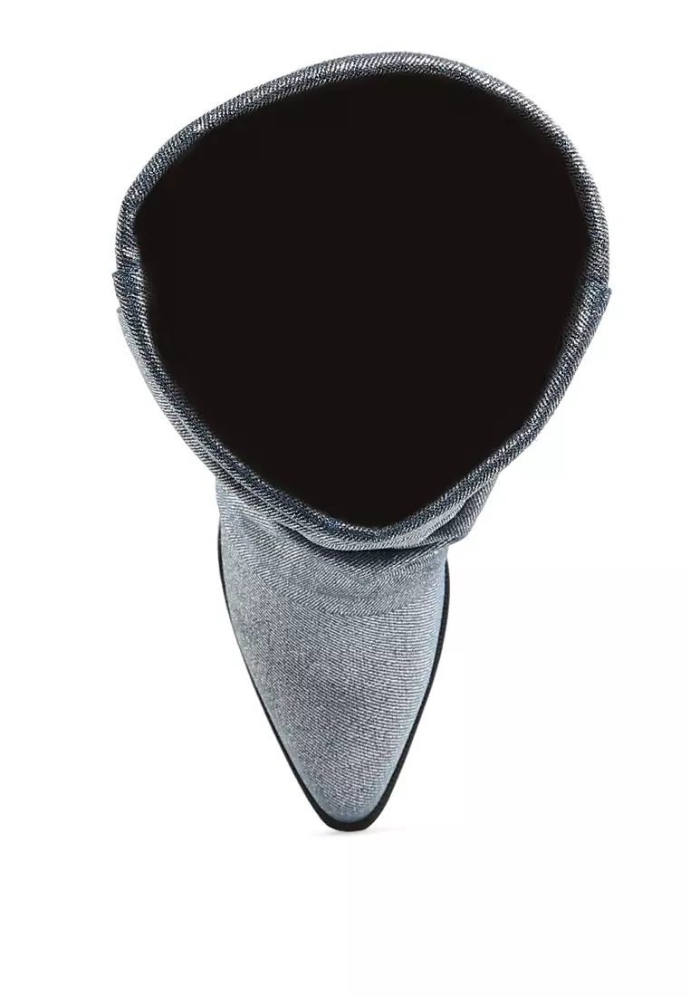 Fold-Over Slouchy Denim Boot in Blue