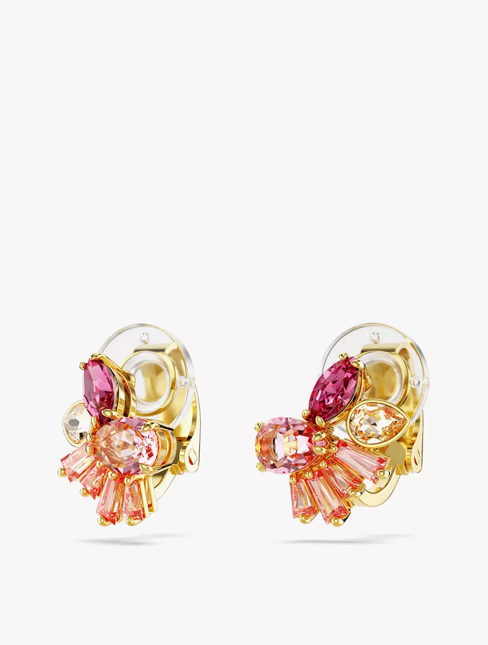Gema Clip Earrings, Mixed Cuts, Flower, Pink, Gold-Tone Plated - Pink
