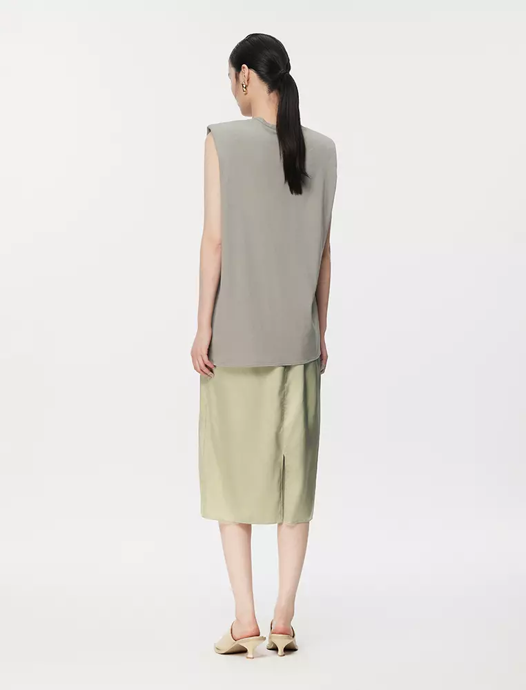 短款拼接無袖連衣裙