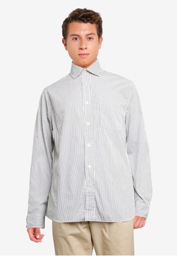 Banana Republic navy Untucked Striped Luxe Poplin Shirt B3CFBAACA10D8AGS_1