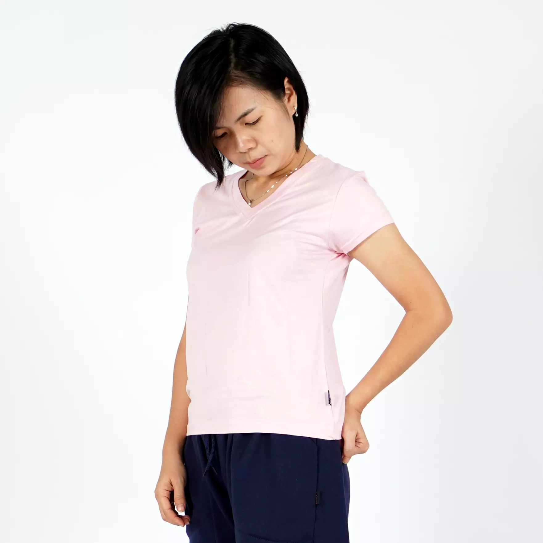 OKECHUKU Vioree T-Shirt V-Neck Polos Tangan Pendek Kaos Leher V - Pink Baby