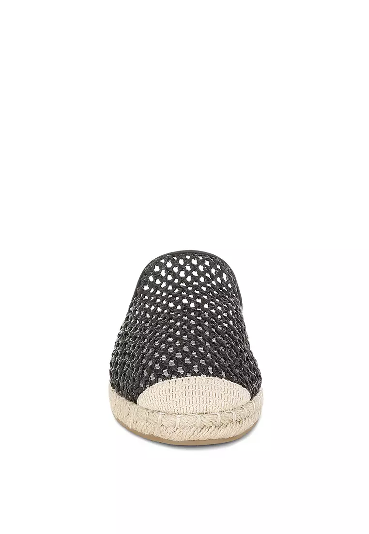 黑色拉菲草帆布鞋穆勒鞋