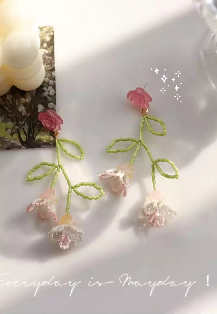 Summer romantic gradient pink flower earrings K062403