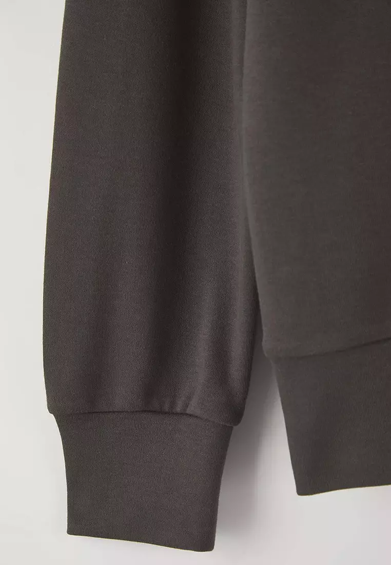 Anthracite Color Block Polo Neck Relaxed/Comfortable Pattern Knitted Sweatshirt