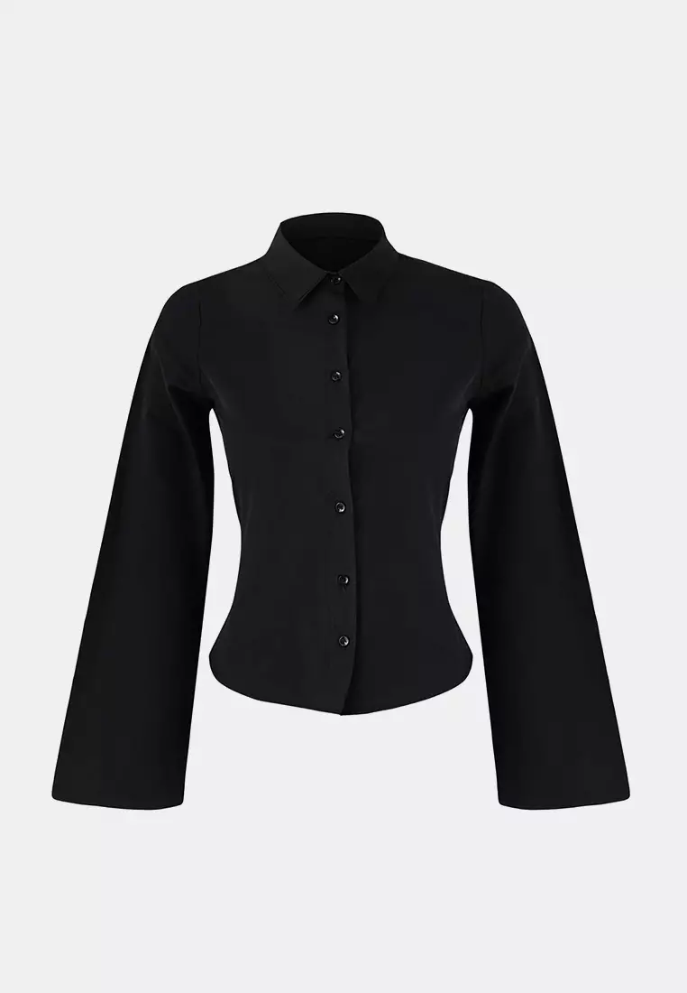 Black Corset Detailed Fitted Waist Shirt Twoaw26Go55