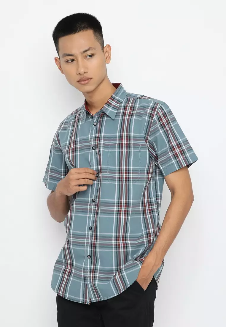 POLICE Kemeja Kotak Yarndyed Abu Regular Fit Pria