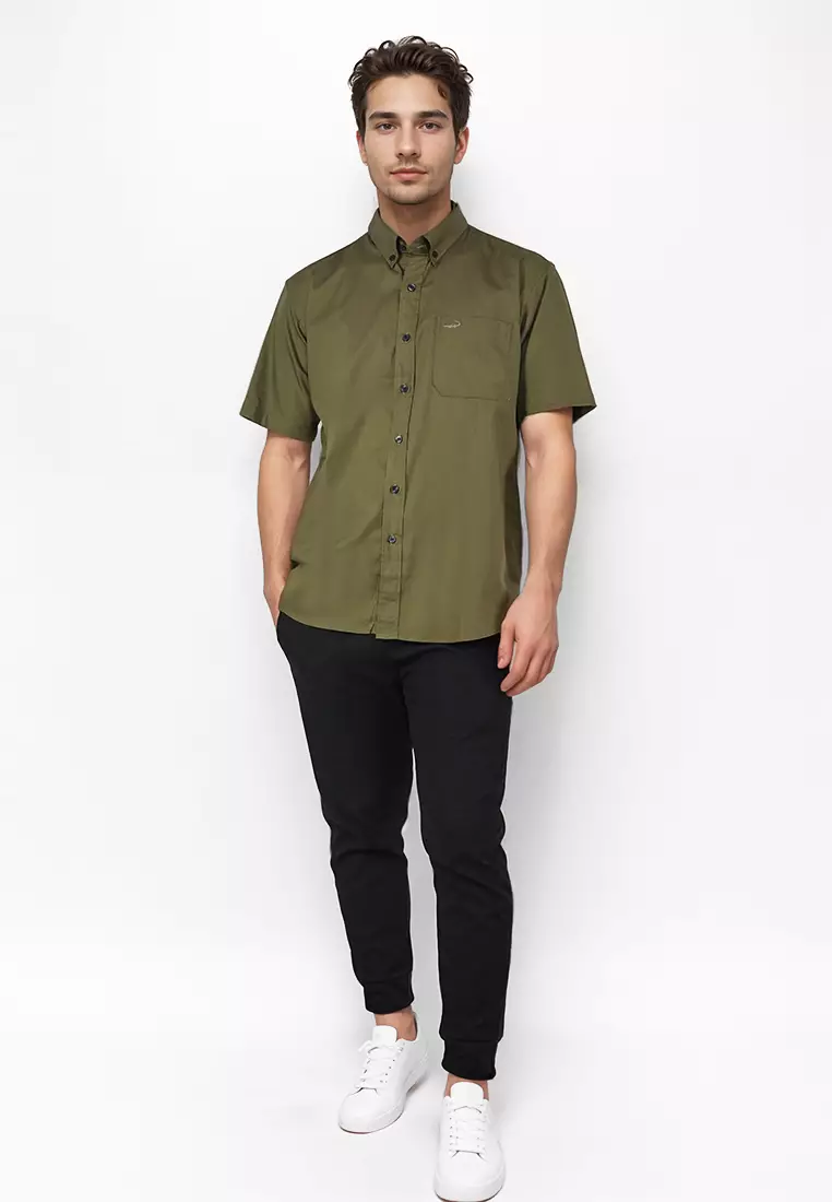 Crocodile MALE 0129 Green 16 - Men Shirt Kemeja Lengan Pendek - Relax Fit - Katun