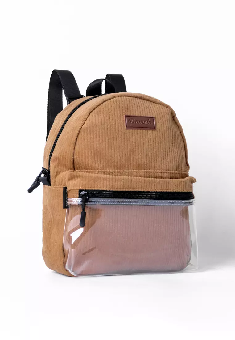 Tas Ransel Wanita Bahan Corduroy Penutup Resleting Celine Series Coklat Tua