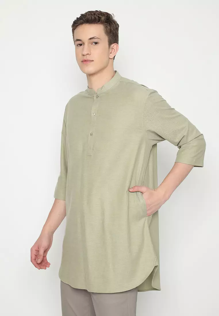 JOBB Hasbi Baju Koko Pria Lengan Pendek Regular Fit Light Olive