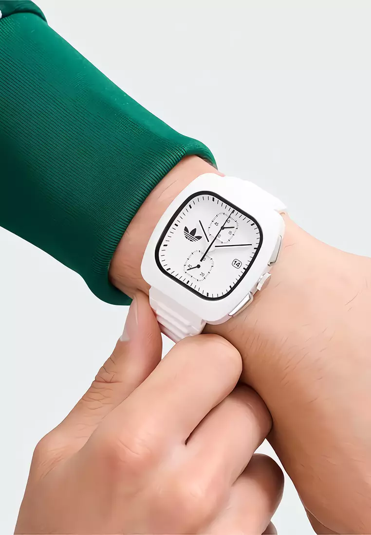 Adidas Gents Retro Wave Two Chrono - Jam Tangan Analog Unisex - Ceramic Case White Resin Strap - AOSY24532