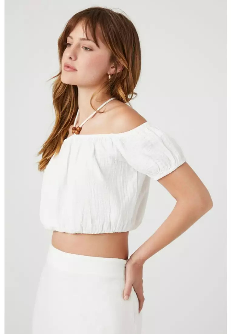 Off The Shoulder Halter Crop Top