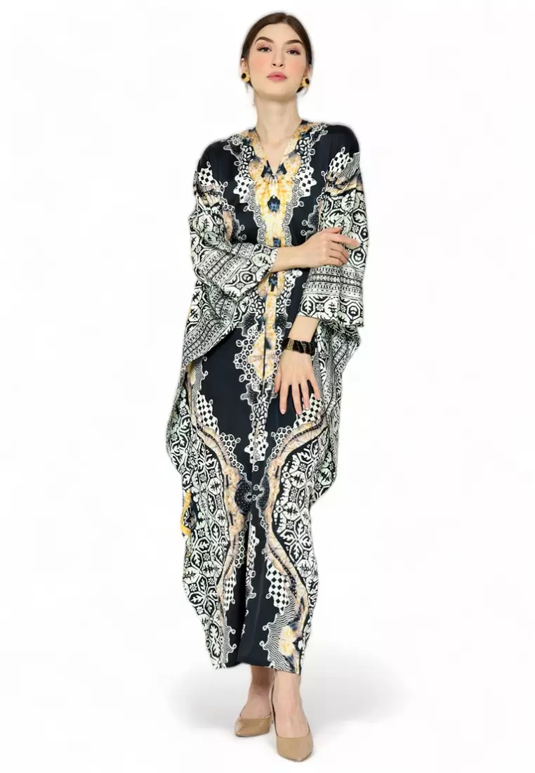 Kanzi Long Sleeve Army Green Tapis Kaftan