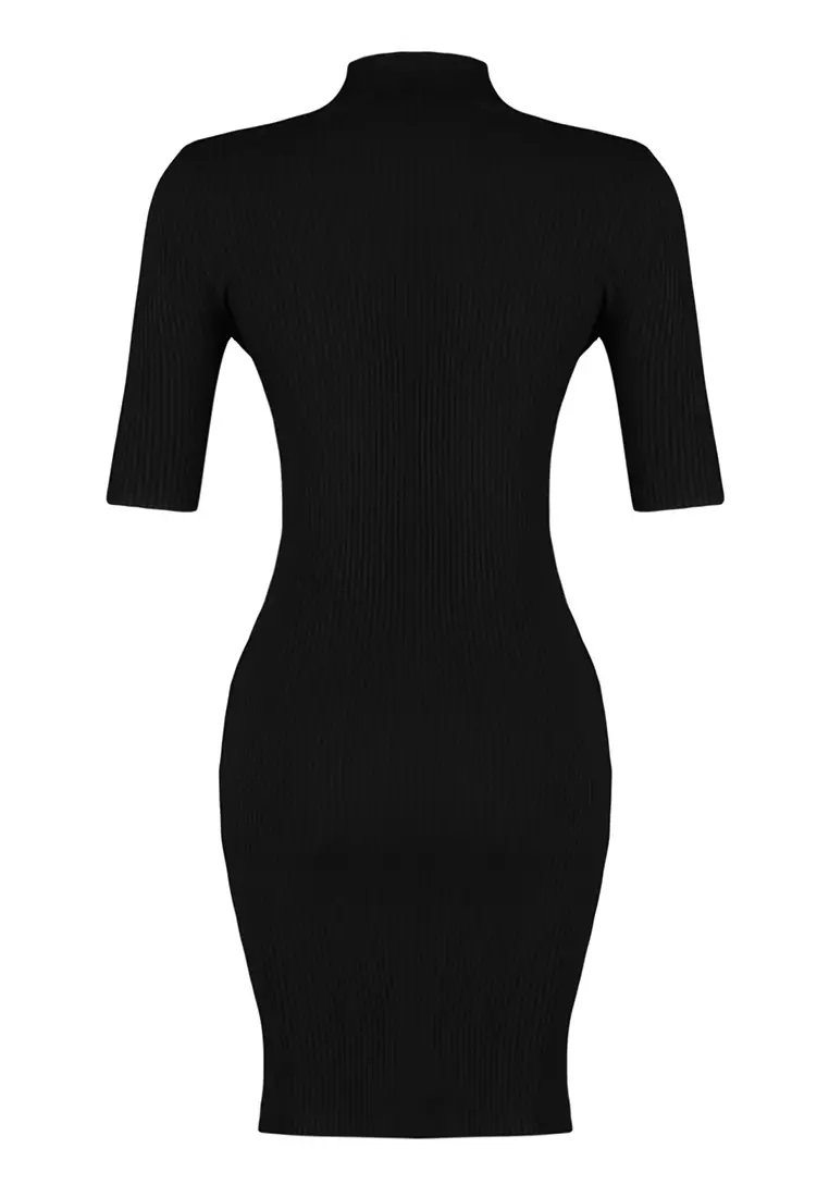 High Neck Rib Knit Dress