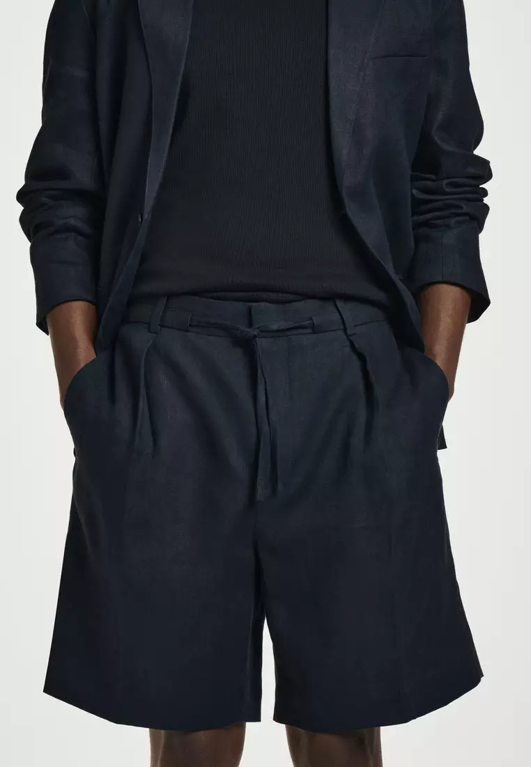 TAILORED DRAWSTRING LINEN SHORTS