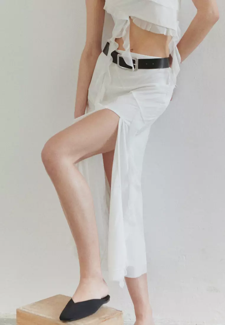 Jual Trendyol Ecru Slit And Ruffle Detailed Lined Flexible Midi