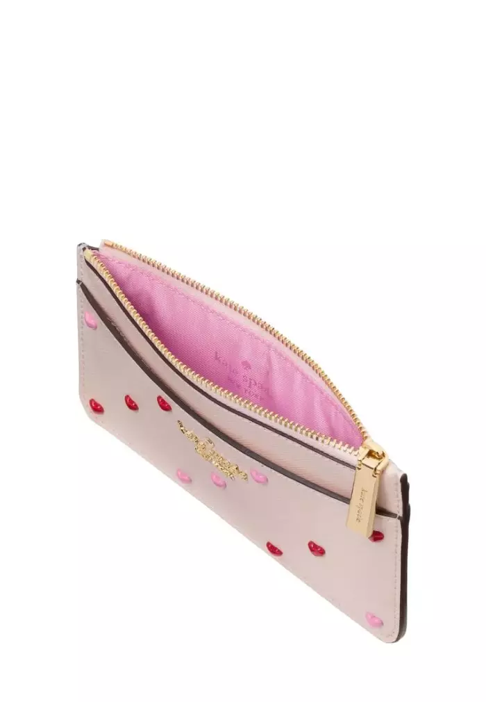 Boxed Madison Heart Studs Large Slim Card Holder Powdered Sugar