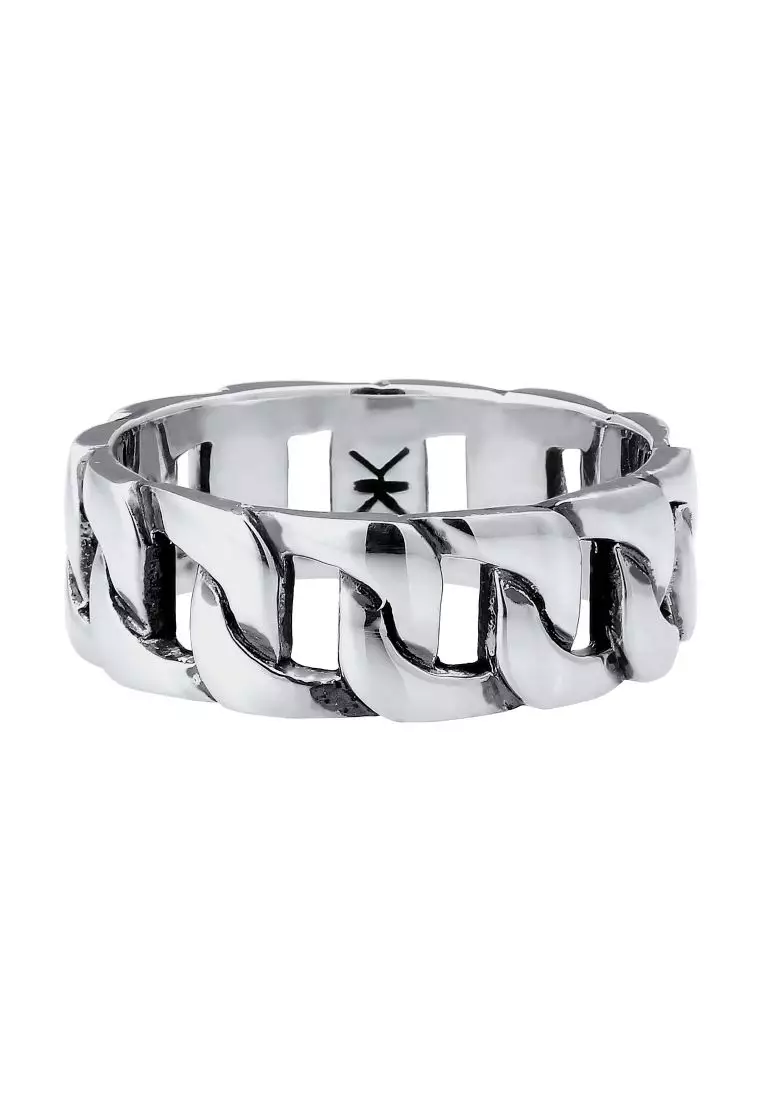 Men's Silver Chain Link Ring - Light Oxidised