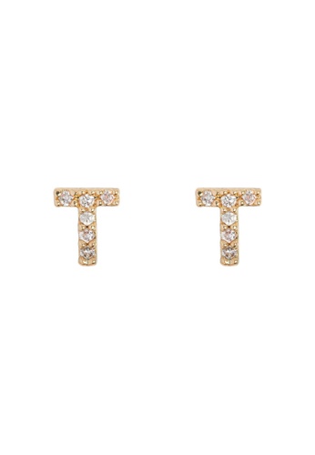 Timi of Sweden white and gold Petite Chrystal Letter Stud Earrings T CFDF0AC0682565GS_1