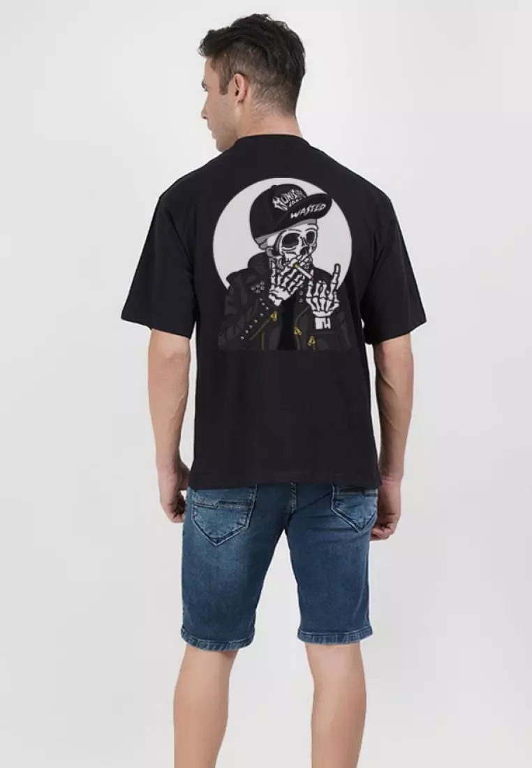 Oversized Skull Punk Black Cotton Short Sleeve Essential T-Shirt
