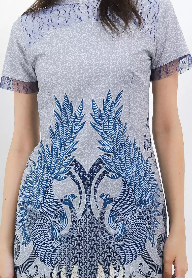 Dress Wanita Bodyfit Batik Furing Lining Zikia Blue