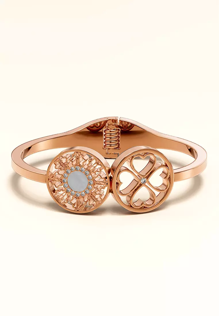 Artistic Floral Hinged Bangle-Rose Gold/Clear