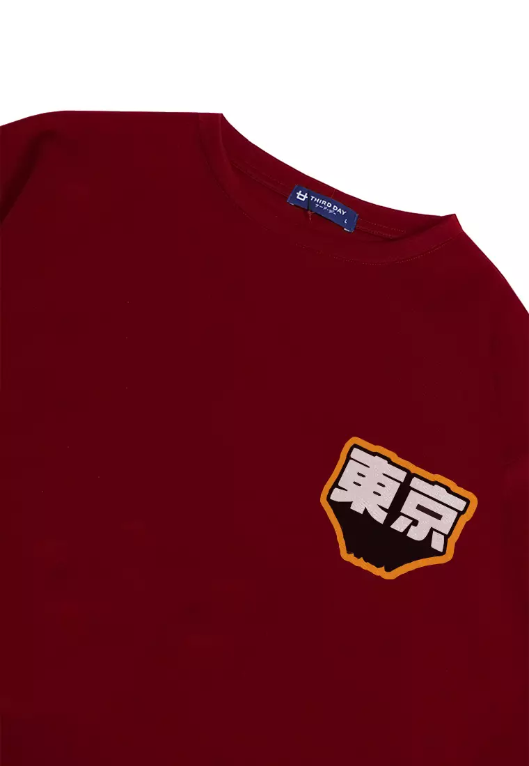 MTQ32 t shirt oversize pakaian oversized pria distro tulisan jepang tokyo flat dakir maroon