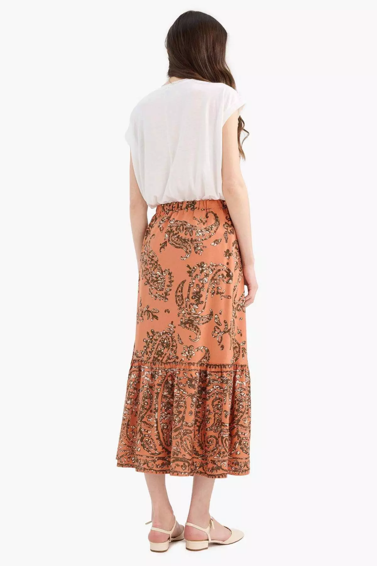 Regular Fit Elastic Waist Patterned Midi Skirt F1158Ax25Sm
