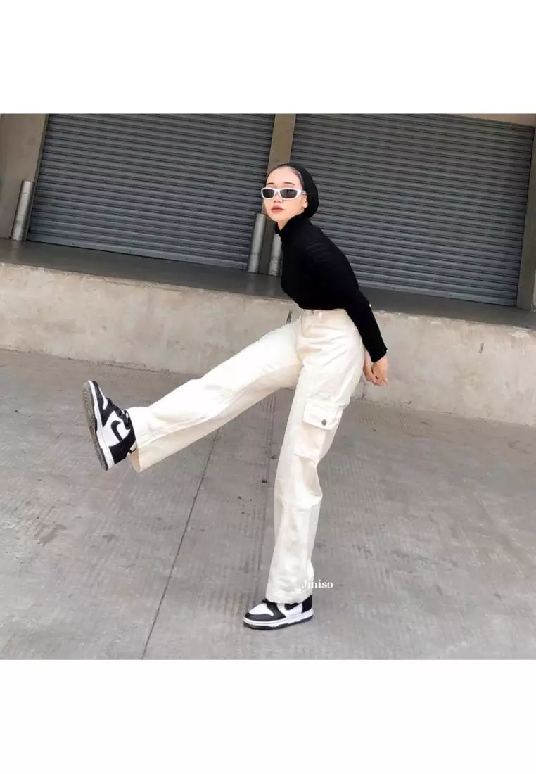 Highwaist Cargo Loose Jeans Khaki 403 HANDS UP