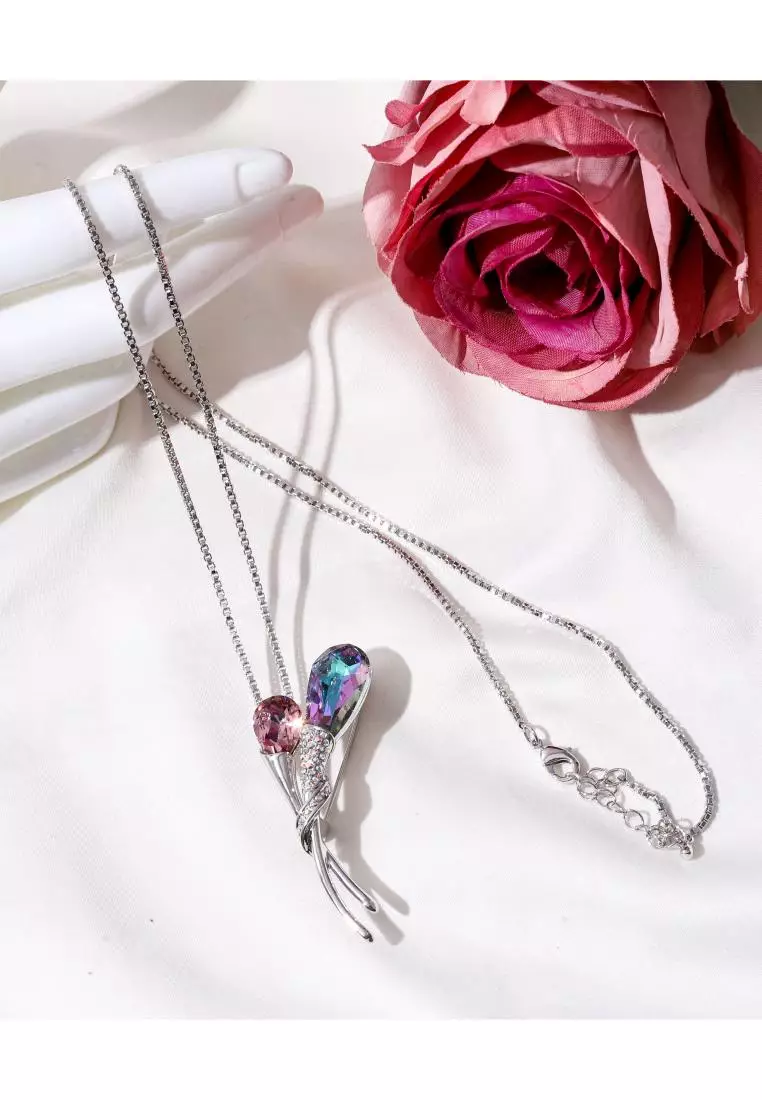 [ RAMADHAN COLLECTION ] Mini Calla Lilly Brooch Pendant Purple blue WG - Bros Kalung Crystal Premium by Her Jewellery