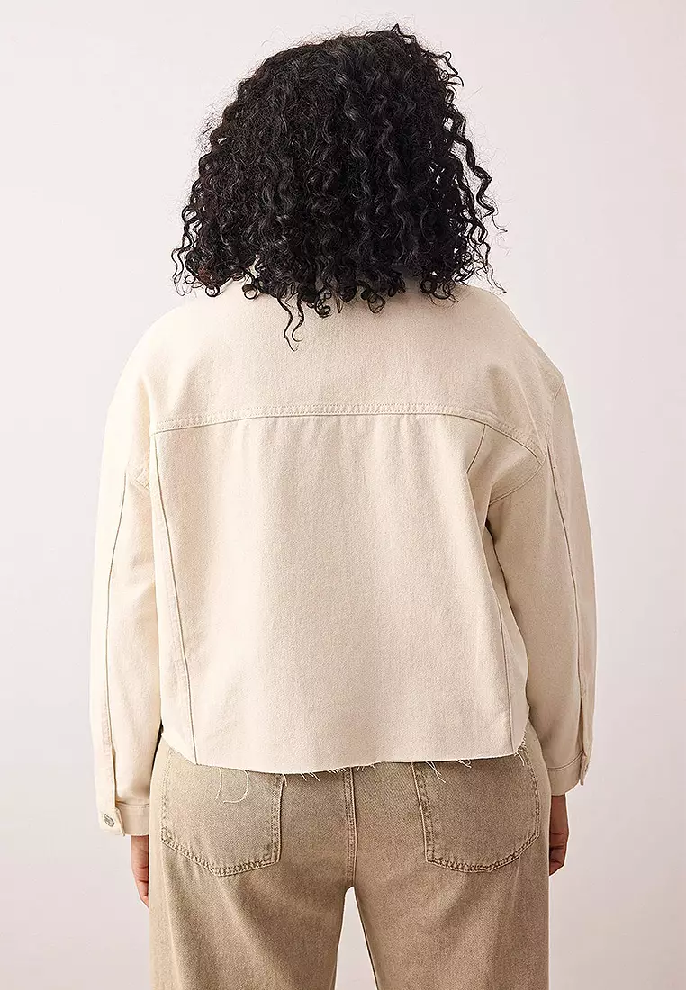 Oversize/Loose Cut Crop Denim Plus Size Jacket