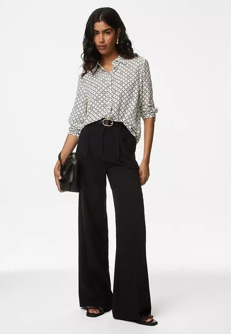 Printed Collared Button Through Blouse