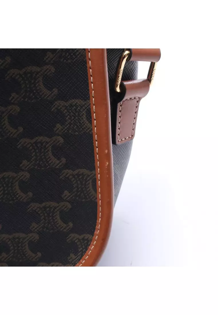 Pre-Loved Celine Folco medium bag Triomphe Shoulder bag PVC leather Dark brown Brown