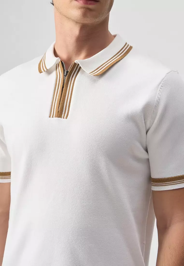 Zip-Up Polo Shirt with Tipping