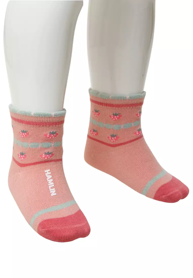 Candie Kaos Kaki Pendek Anak Perempuan Set 5 Pasang Motif Strawberry Kids Socks Material Cotton ORIGINAL - Pink