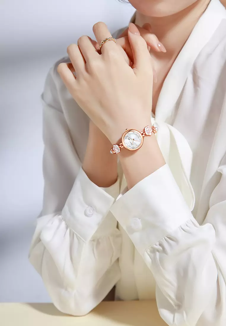 Jam Tangan Wanita Original Anti Air Tali Gelang Bunga-Bunga Korea Fashionn Jam Tangan Cewek white