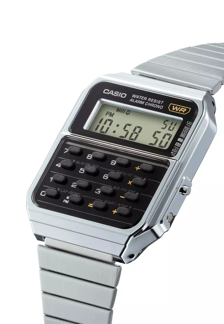 Vintage Men's Digital Calculator Watch CA-500WE-1ADF Silver Stainless Steel Strap