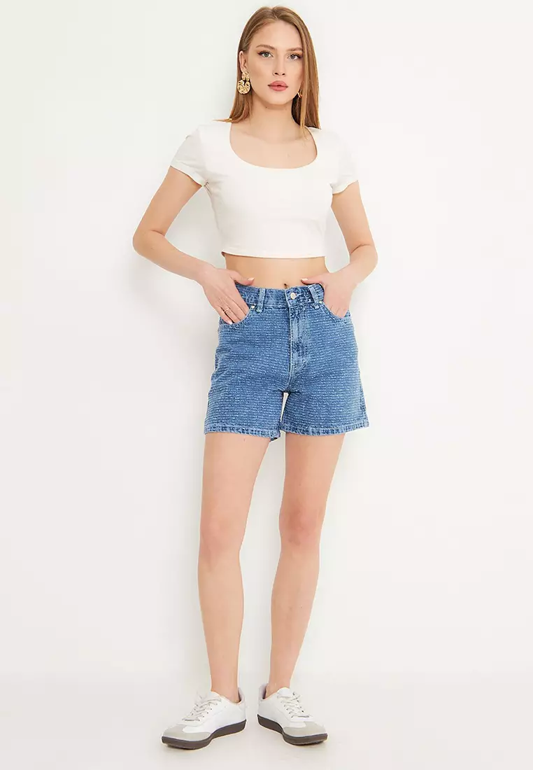 Blue High Waist City Boy Denim Shorts Twoss25Sr00144