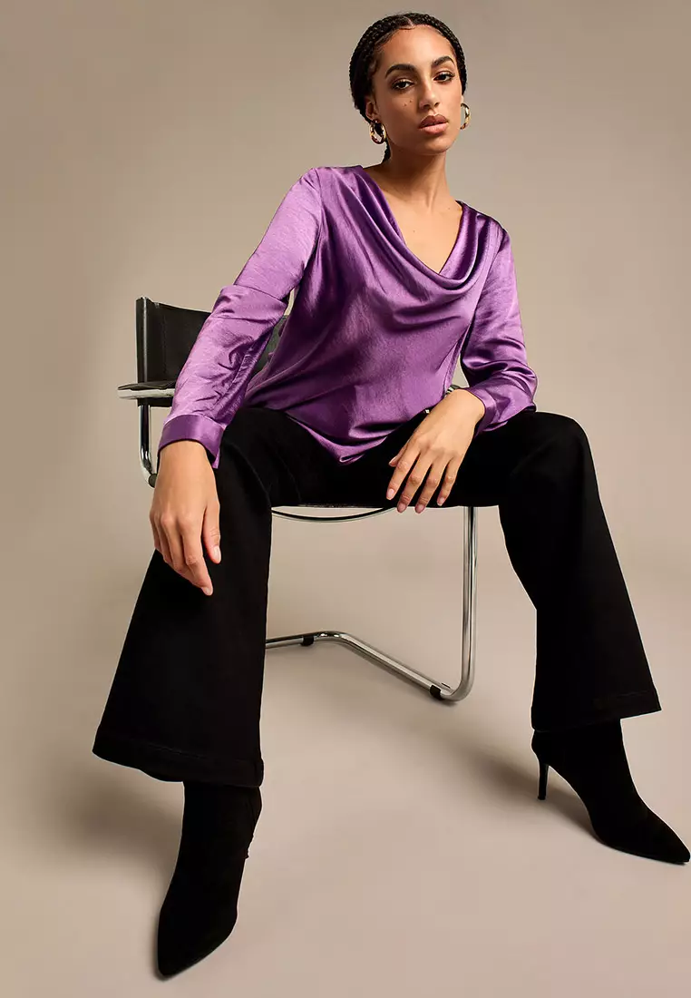 Scarlet Satin Cowl Neck Top