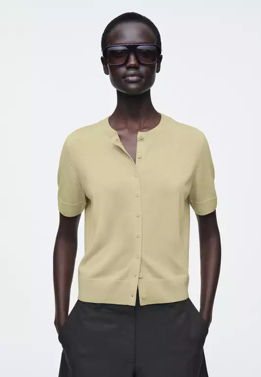Short-Sleeved Merino Wool-Blend Cardigan