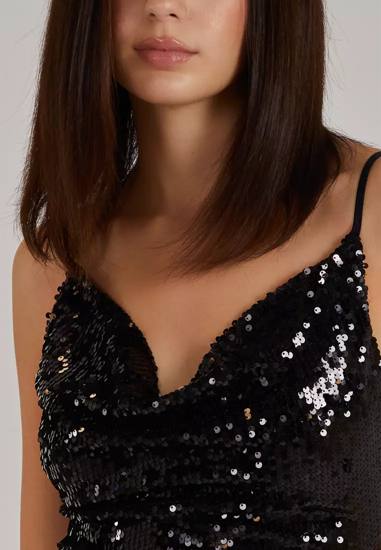 Pink Vanilla Black Cowl Neck Mini Dress