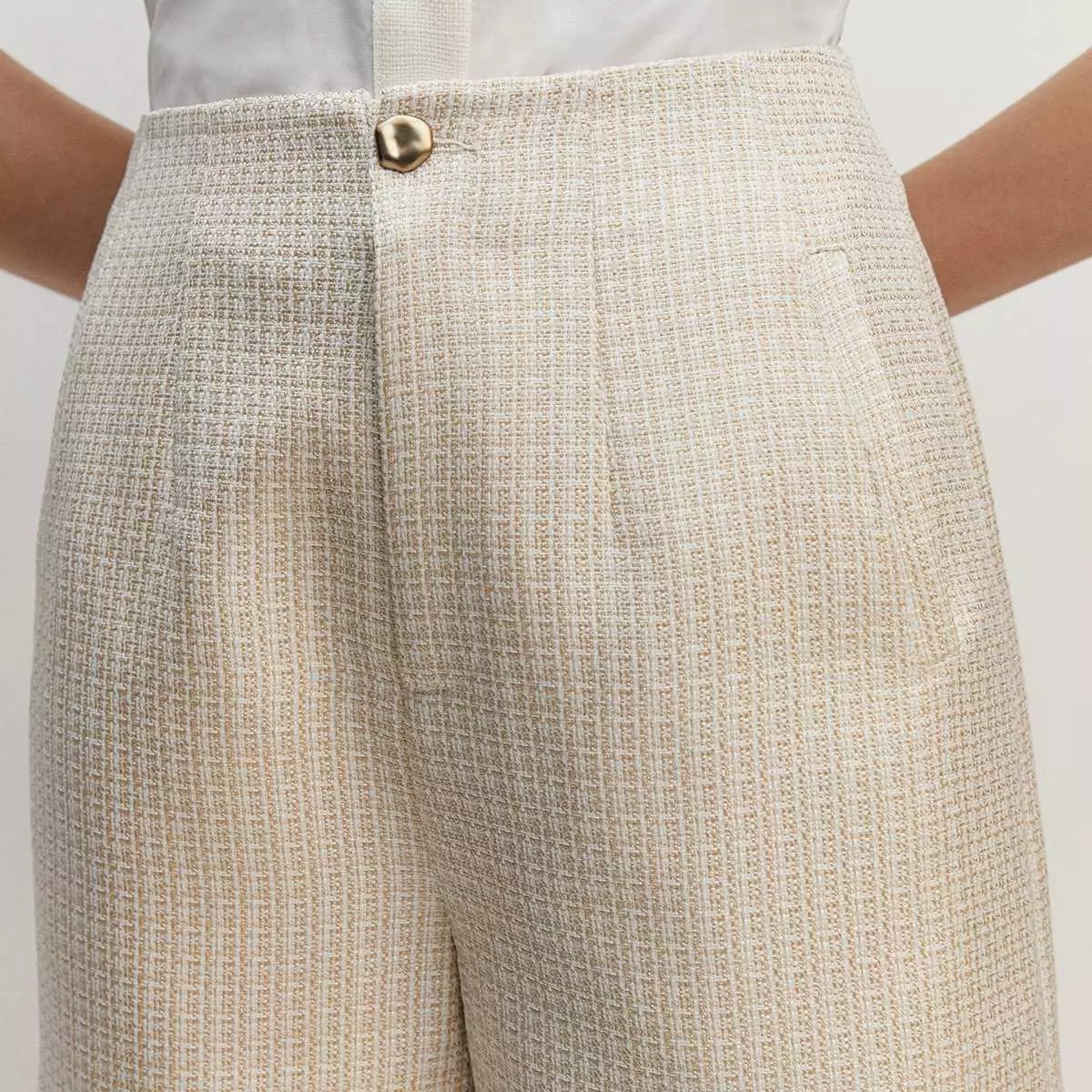 High Waist Tweed Shorts - Cream