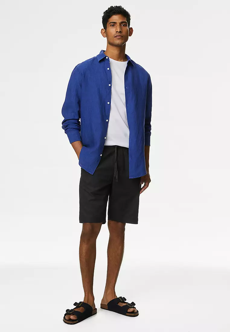 Linen Blend Elasticated Waist Stretch Shorts