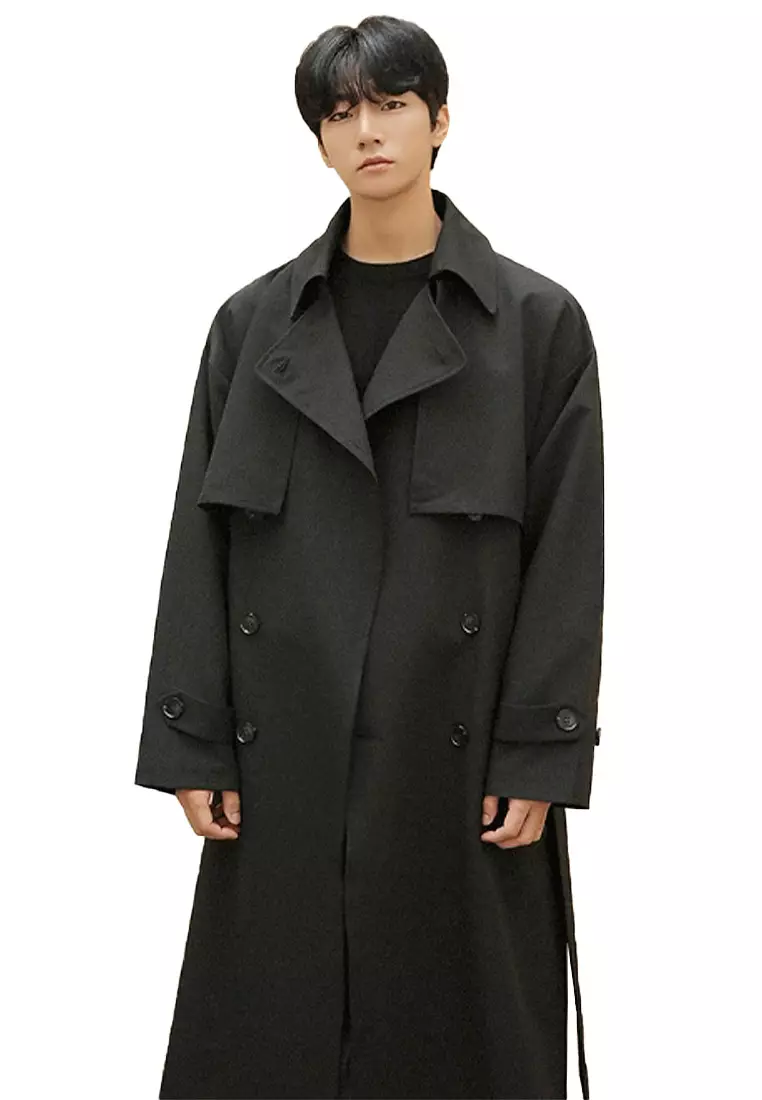 Fashion men's double breasted mid length trench coat CA091922BK