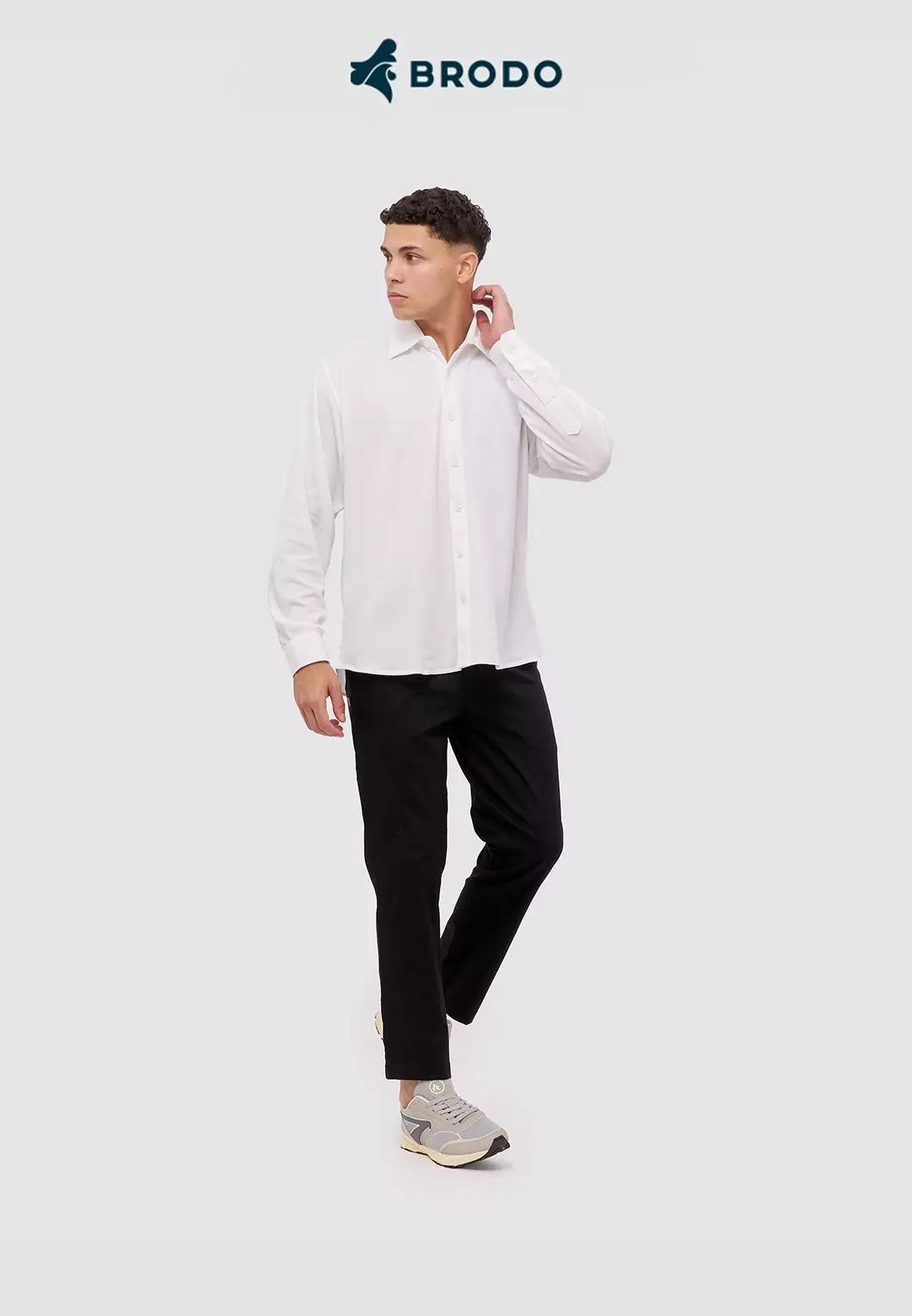 BRODO - Kemeja Broshirt Pique Longsleeve White