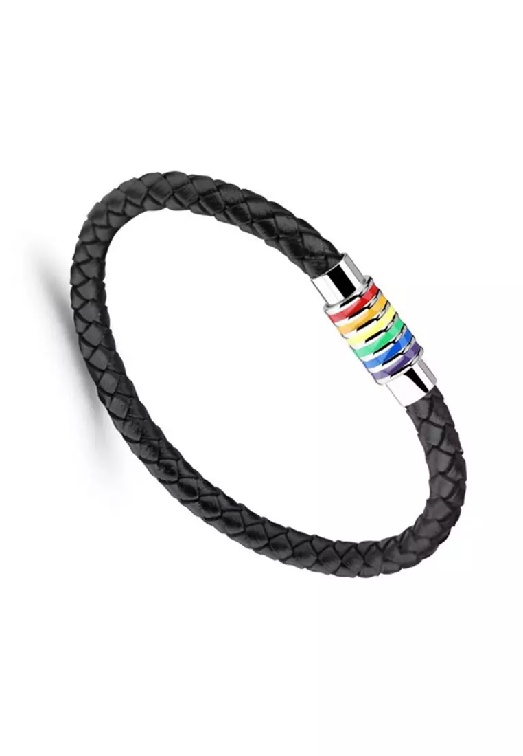 Oxhide Genuine Leather Braided Bracelet with colourful pattern