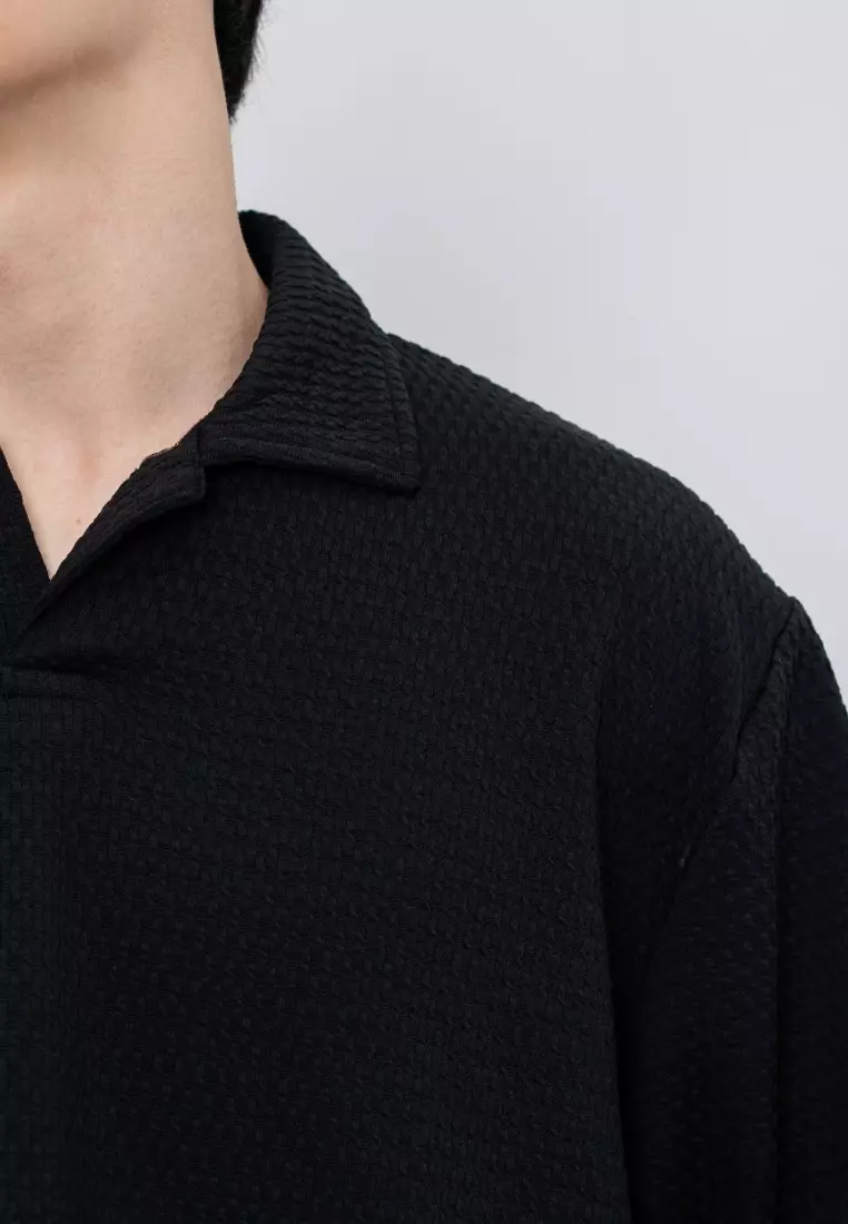 Ryusei Polo Pria Oversize SORA Knit Black - Polo Knit Kasual Harian