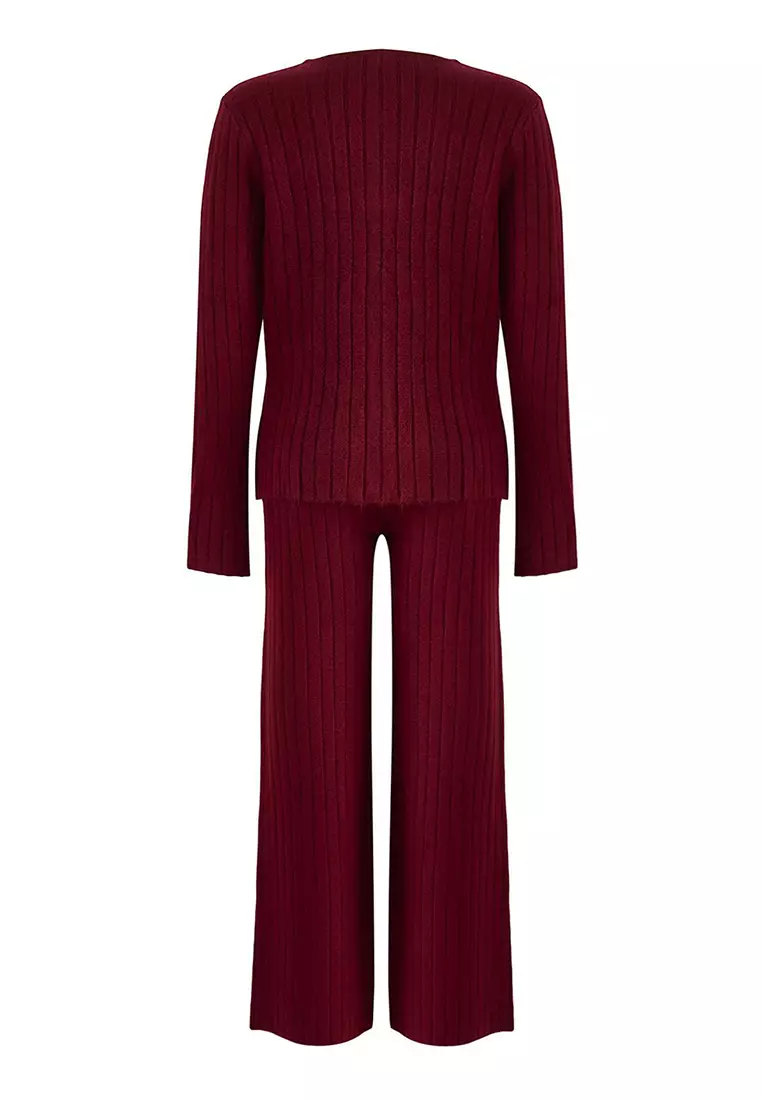 Bordro Soft Textured Sweater Pants Knitwear Bottom Top Set