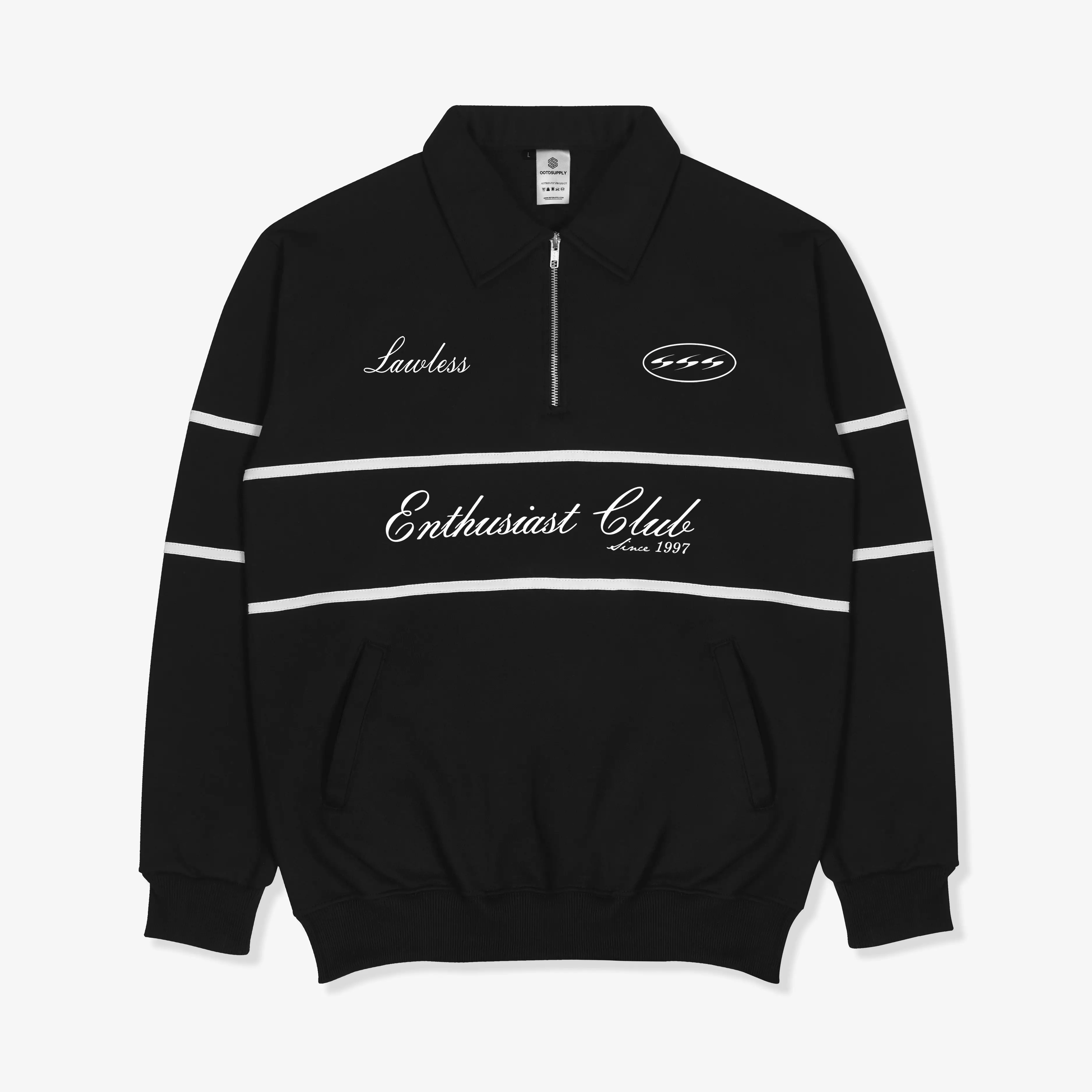 OOTDSUPPLY Halfzip Enthusiast Club Double Line Black | Sweatshirt Pria & Wanita HZDL001
