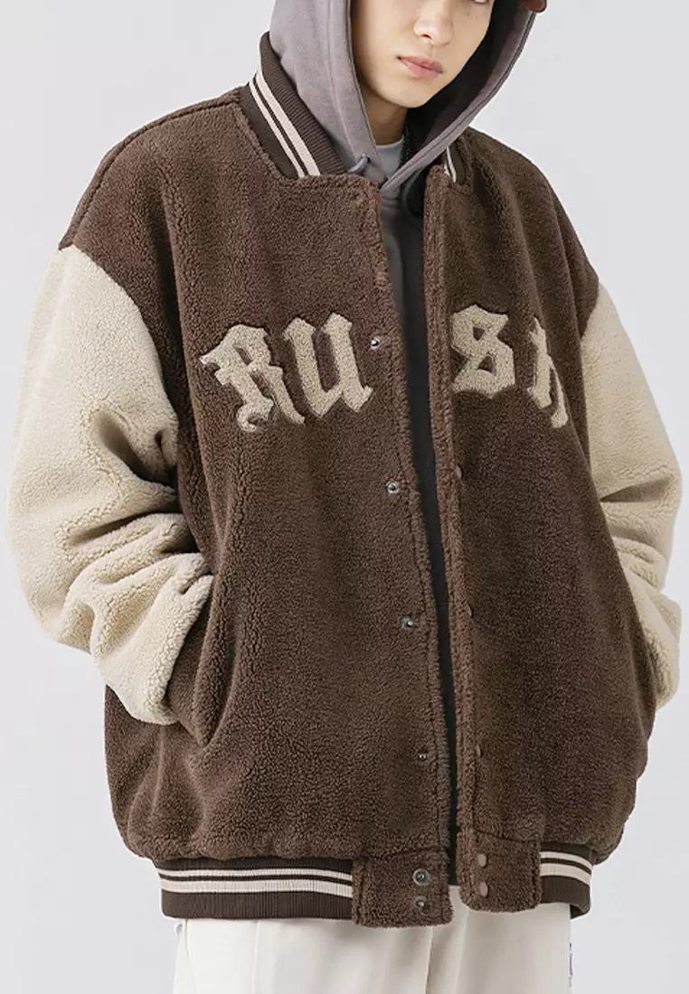 VANSA Unisex Lamb Fleece Contrast Baseball Jacket VCU-C5054