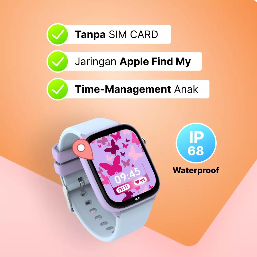 Smartwatch Anak ICE Smart Junior 3.0 Find My - Jam Tangan Pintar Anak Dengan Apple Find My Network, Anti Air IP 68, Tanpa SIM Card, Baterai Tahan Lama, Kontrol Orang Tua 024547